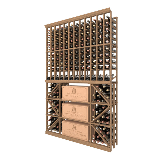 12 Column Individual Bottle Wood Rack with Display Row & CASE + BIN Storage